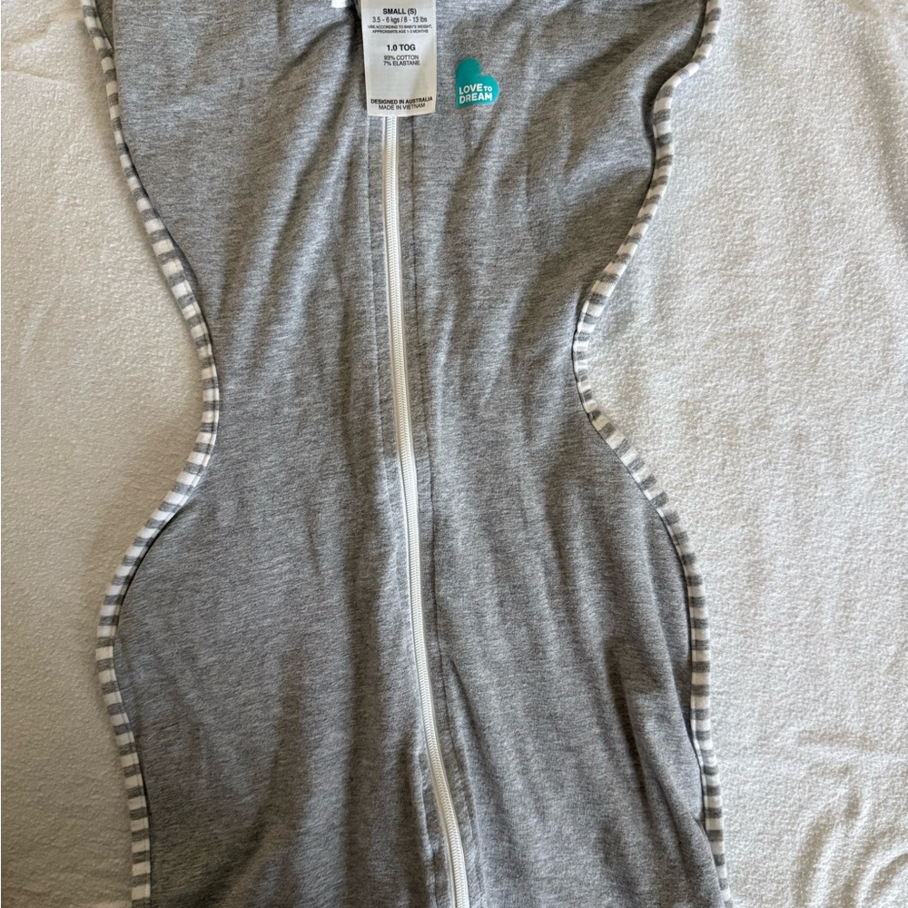 Gray Baby Swaddle Sack with Striped Trim